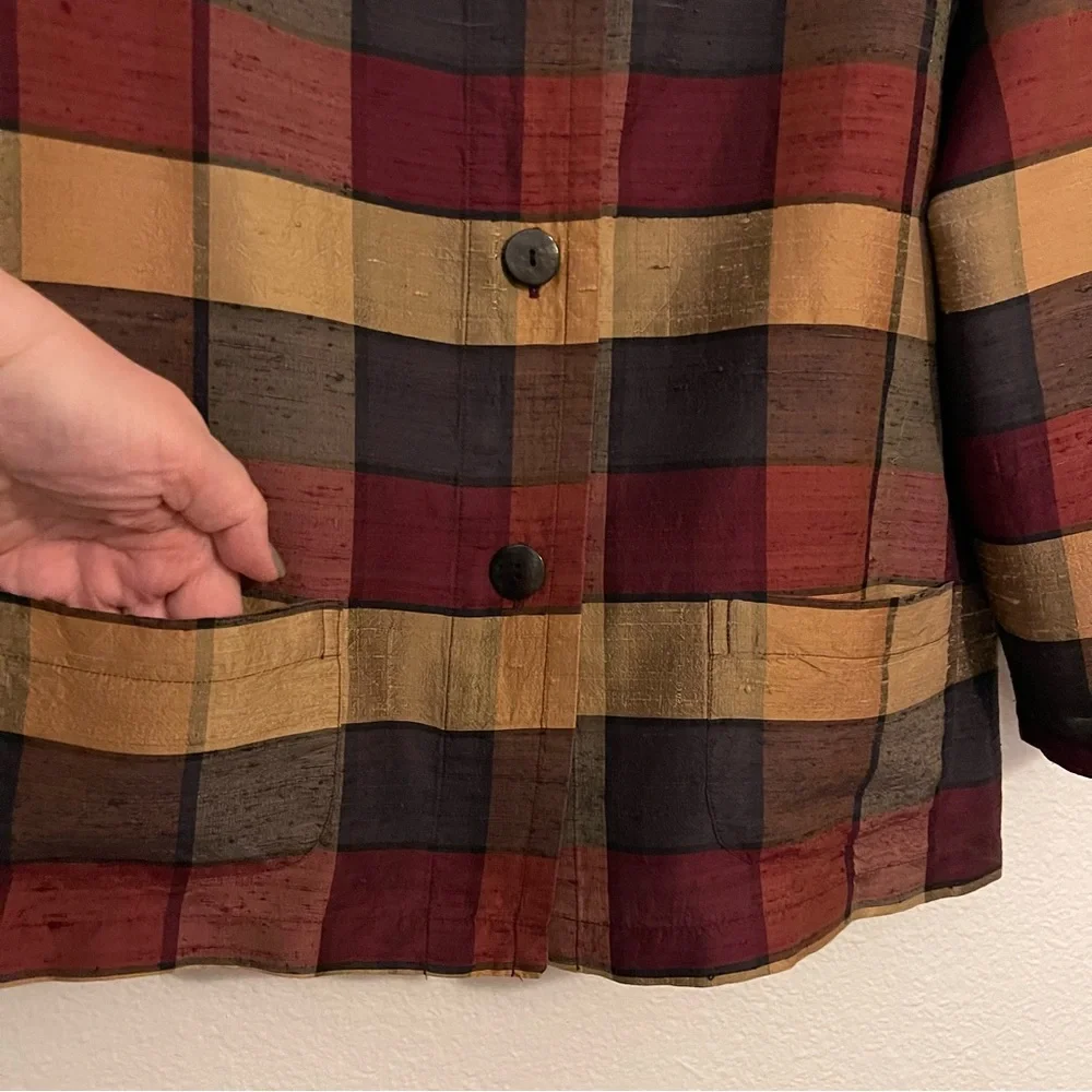 Vintage 1990’s Chico’s Design Silk Button-Front Check Plaid Jacket - Picture 8 of 13